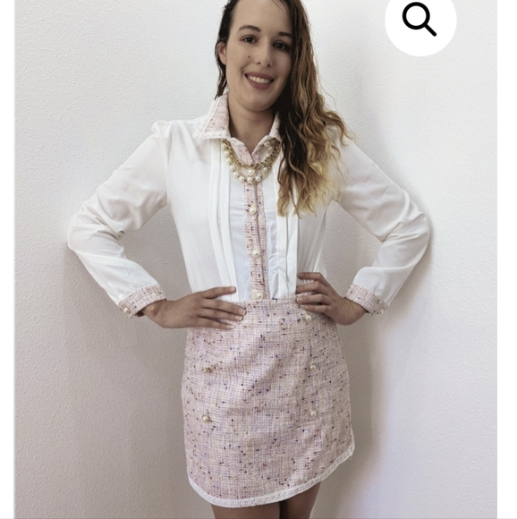 NWT DARK ACADEMIA PINK TWEED MATCHING SKIRT BLOUSE SET SIZE: SMALL-LARGE - Picture 9 of 15